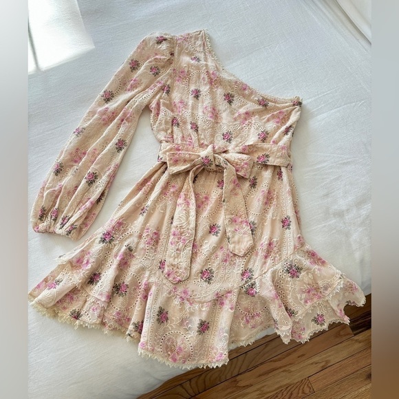 NWT Hemant & Nandita One Shoulder Ivory & Pink Embroidered Mini Dress, L… - Picture 6 of 9